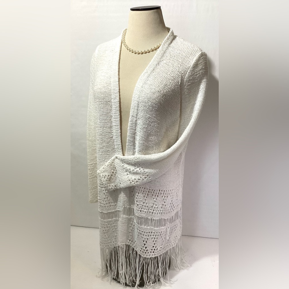 Michael Kors Fringe Cardigan Sweater without Closure Long Sleeve Color White